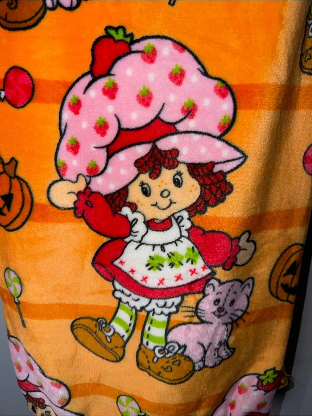 Strawberry Shortcake Orange Plush Throw Blanket - Kids Costume Accent 50 x 70 in
